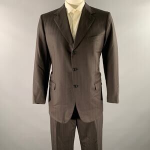 BRIONI Chest Size 46 Black Brown Stripe Wool Blend Notch Lapel Suit